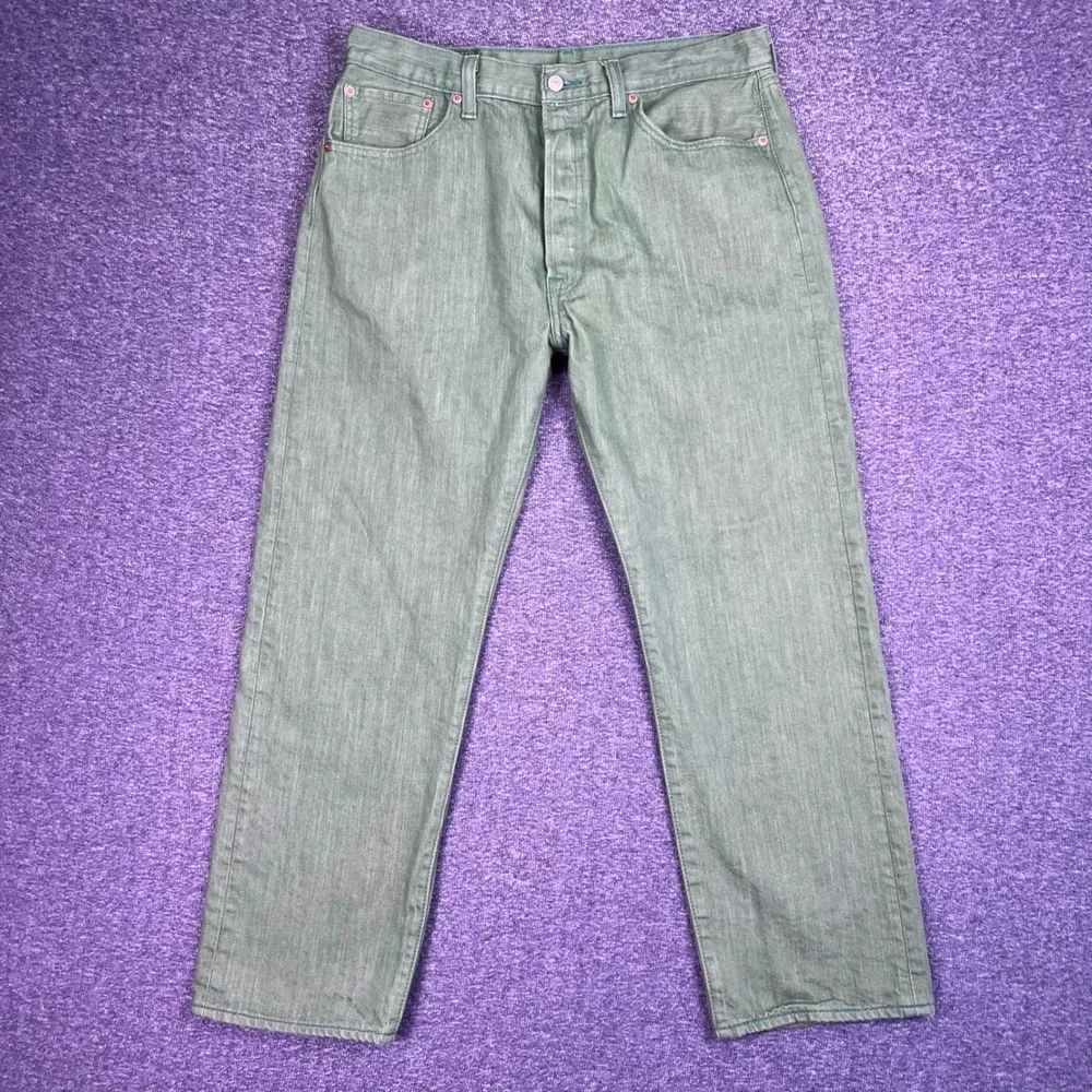 Levis 501 Original Jeans Mens 36x30 Green Straight Classic Button‎ Fly Fits34x28